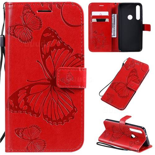 Embossing 3D Butterfly Leather Wallet Case for Motorola One Macro - Red