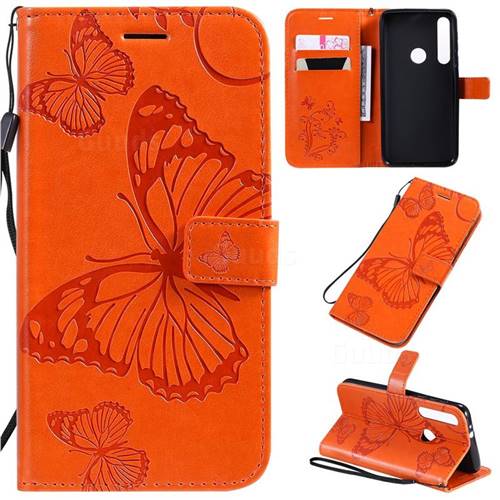 Embossing 3D Butterfly Leather Wallet Case for Motorola One Macro - Orange
