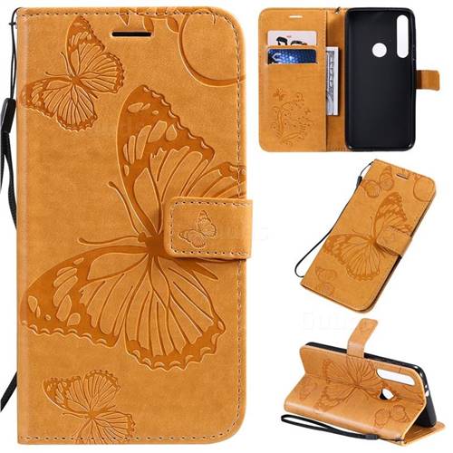 Embossing 3D Butterfly Leather Wallet Case for Motorola One Macro - Yellow