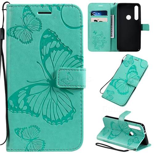 Embossing 3D Butterfly Leather Wallet Case for Motorola One Macro - Green