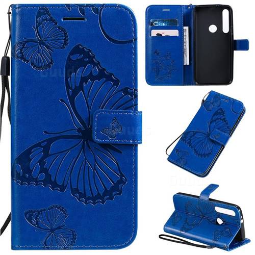 Embossing 3D Butterfly Leather Wallet Case for Motorola One Macro - Blue