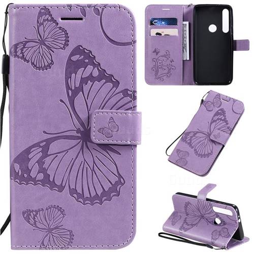 Embossing 3D Butterfly Leather Wallet Case for Motorola One Macro - Purple