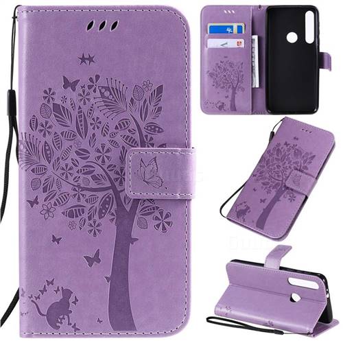 Embossing Butterfly Tree Leather Wallet Case for Motorola One Macro - Violet