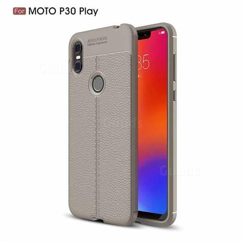Luxury Auto Focus Litchi Texture Silicone TPU Back Cover for Motorola One (P30 Play) - Gray