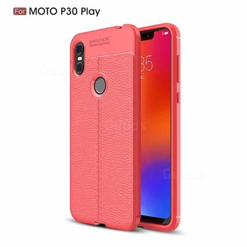 Luxury Auto Focus Litchi Texture Silicone TPU Back Cover for Motorola One (P30 Play) - Red