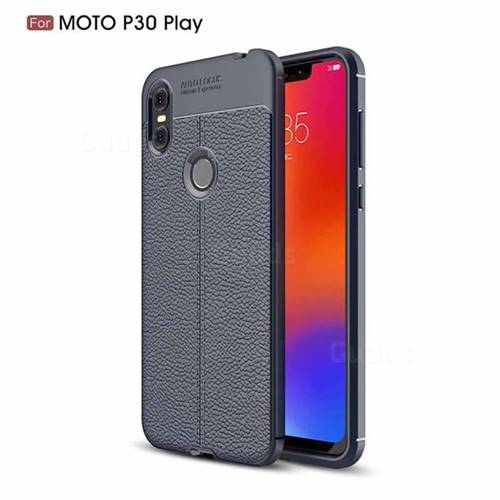 Luxury Auto Focus Litchi Texture Silicone TPU Back Cover for Motorola One (P30 Play) - Dark Blue