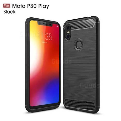 Luxury Carbon Fiber Brushed Wire Drawing Silicone TPU Back Cover for Motorola One (P30 Play) - Black