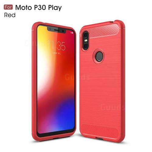 Luxury Carbon Fiber Brushed Wire Drawing Silicone TPU Back Cover for Motorola One (P30 Play) - Red