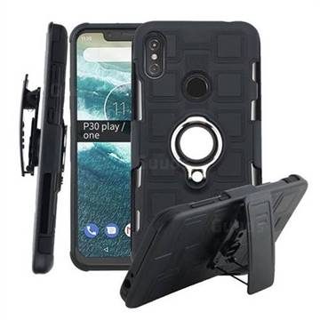 3 in 1 PC + Silicone Leather Phone Case for Motorola One (P30 Play) - Black