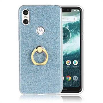 Luxury Soft TPU Glitter Back Ring Cover with 360 Rotate Finger Holder Buckle for Motorola One (P30 Play) - Blue