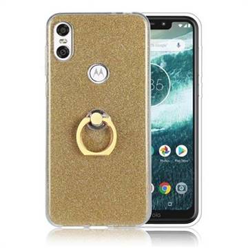 Luxury Soft TPU Glitter Back Ring Cover with 360 Rotate Finger Holder Buckle for Motorola One (P30 Play) - Golden