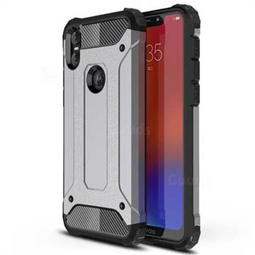 King Kong Armor Premium Shockproof Dual Layer Rugged Hard Cover for Motorola One (P30 Play) - Silver Grey
