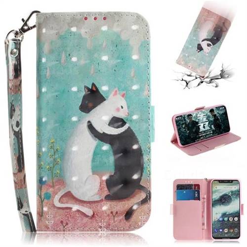 Black and White Cat 3D Painted Leather Wallet Phone Case for Motorola One (P30 Play)