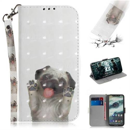 Pug Dog 3D Painted Leather Wallet Phone Case for Motorola One (P30 Play)