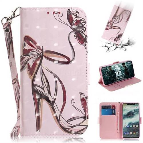 Butterfly High Heels 3D Painted Leather Wallet Phone Case for Motorola One (P30 Play)