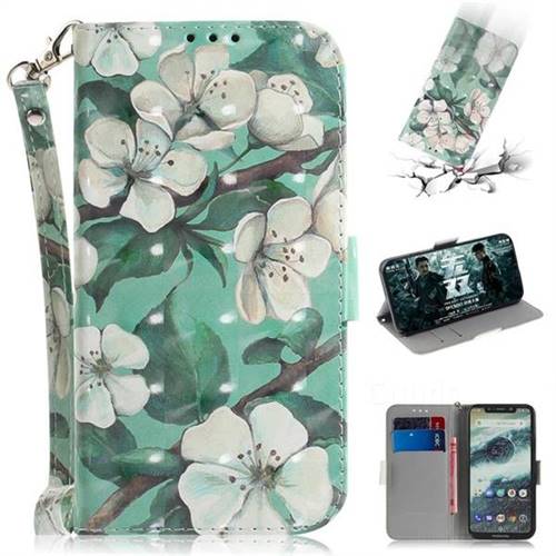 Watercolor Flower 3D Painted Leather Wallet Phone Case for Motorola One (P30 Play)