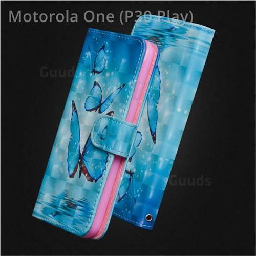 Blue Sea Butterflies 3D Painted Leather Wallet Case for Motorola One (P30 Play)
