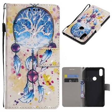 Blue Dream Catcher 3D Painted Leather Wallet Case for Motorola One (P30 Play)