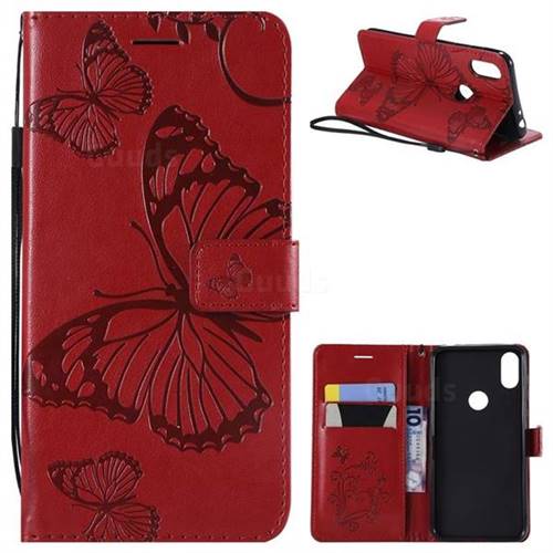 Embossing 3D Butterfly Leather Wallet Case for Motorola One (P30 Play) - Red