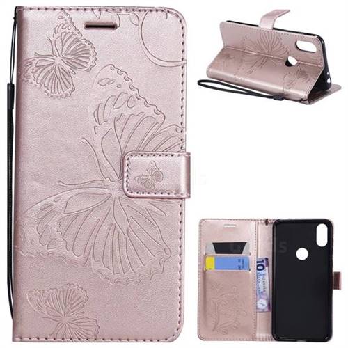 Embossing 3D Butterfly Leather Wallet Case for Motorola One (P30 Play) - Rose Gold