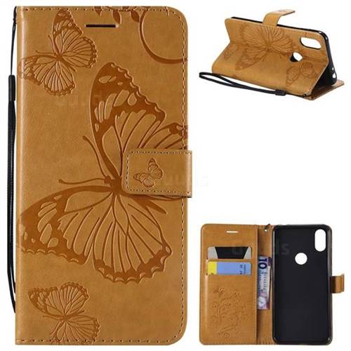 Embossing 3D Butterfly Leather Wallet Case for Motorola One (P30 Play) - Yellow