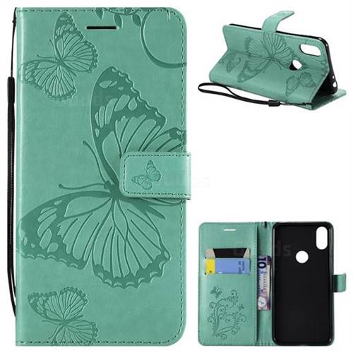 Embossing 3D Butterfly Leather Wallet Case for Motorola One (P30 Play) - Green