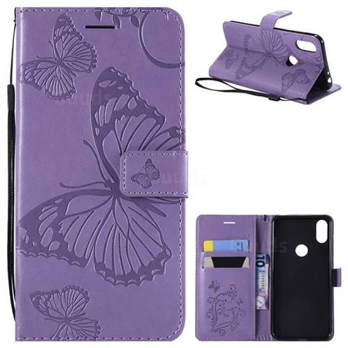 Embossing 3D Butterfly Leather Wallet Case for Motorola One (P30 Play) - Purple