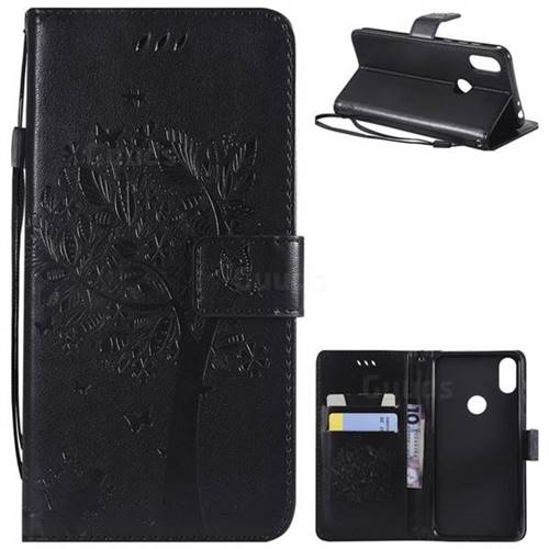 Embossing Butterfly Tree Leather Wallet Case for Motorola One (P30 Play) - Black