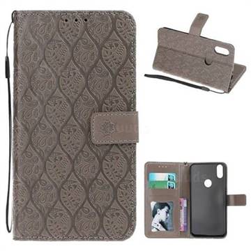 Intricate Embossing Rattan Flower Leather Wallet Case for Motorola One (P30 Play) - Grey