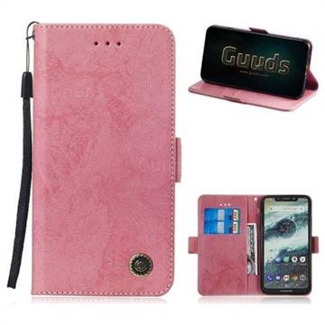 Retro Classic Leather Phone Wallet Case Cover for Motorola One (P30 Play) - Pink