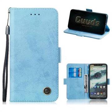 Retro Classic Leather Phone Wallet Case Cover for Motorola One (P30 Play) - Light Blue
