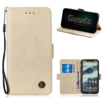 Retro Classic Leather Phone Wallet Case Cover for Motorola One (P30 Play) - Golden
