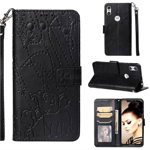 Embossing Fireworks Elephant Leather Wallet Case for Motorola One (P30 Play) - Black