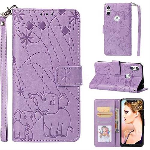 Embossing Fireworks Elephant Leather Wallet Case for Motorola One (P30 Play) - Purple