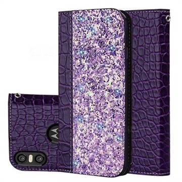 Shiny Crocodile Pattern Stitching Magnetic Closure Flip Holster Shockproof Phone Case for Motorola One (P30 Play) - Purple