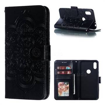 Intricate Embossing Datura Solar Leather Wallet Case for Motorola One (P30 Play) - Black