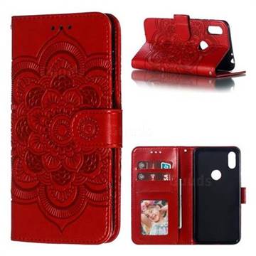Intricate Embossing Datura Solar Leather Wallet Case for Motorola One (P30 Play) - Red
