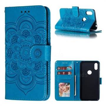 Intricate Embossing Datura Solar Leather Wallet Case for Motorola One (P30 Play) - Blue