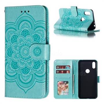 Intricate Embossing Datura Solar Leather Wallet Case for Motorola One (P30 Play) - Green