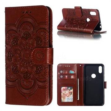 Intricate Embossing Datura Solar Leather Wallet Case for Motorola One (P30 Play) - Brown