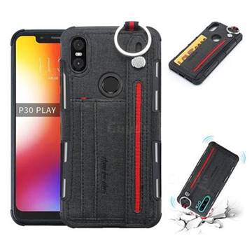 British Style Canvas Pattern Multi-function Leather Phone Case for Motorola One (P30 Play) - Black