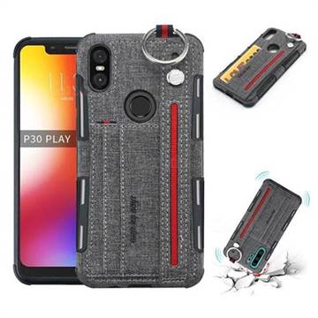British Style Canvas Pattern Multi-function Leather Phone Case for Motorola One (P30 Play) - Gray