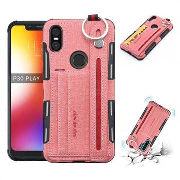 British Style Canvas Pattern Multi-function Leather Phone Case for Motorola One (P30 Play) - Pink