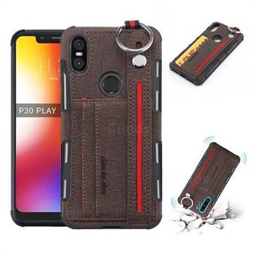 British Style Canvas Pattern Multi-function Leather Phone Case for Motorola One (P30 Play) - Brown