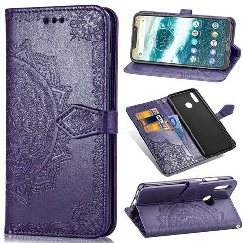 Embossing Imprint Mandala Flower Leather Wallet Case for Motorola One (P30 Play) - Purple