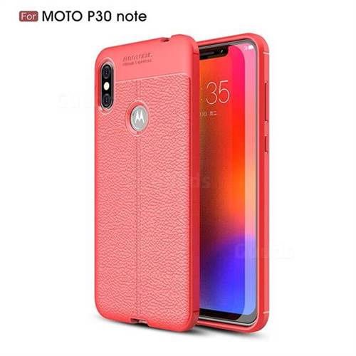 Luxury Auto Focus Litchi Texture Silicone TPU Back Cover for Motorola One Power (P30 Note) - Red