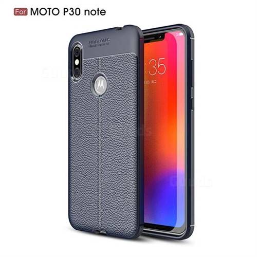 Luxury Auto Focus Litchi Texture Silicone TPU Back Cover for Motorola One Power (P30 Note) - Dark Blue