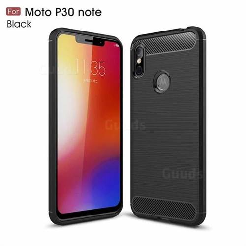 Luxury Carbon Fiber Brushed Wire Drawing Silicone TPU Back Cover for Motorola One Power (P30 Note) - Black