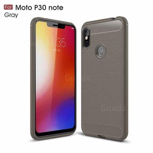 Luxury Carbon Fiber Brushed Wire Drawing Silicone TPU Back Cover for Motorola One Power (P30 Note) - Gray