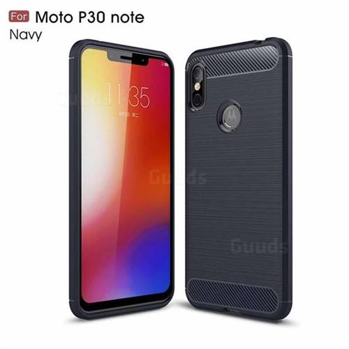 Luxury Carbon Fiber Brushed Wire Drawing Silicone TPU Back Cover for Motorola One Power (P30 Note) - Navy